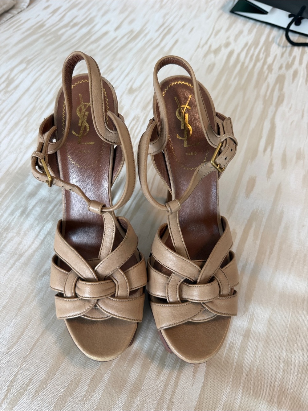 Saint Laurent Tan Leather Knotted Slingback Sandals - Tribute - Picture 1 of 8
